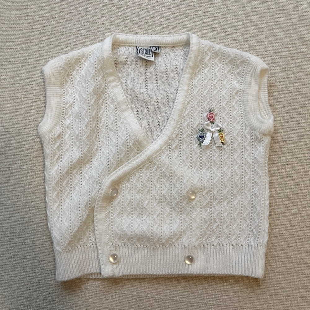 Vintage Pointelle flower detail Baby cardigan